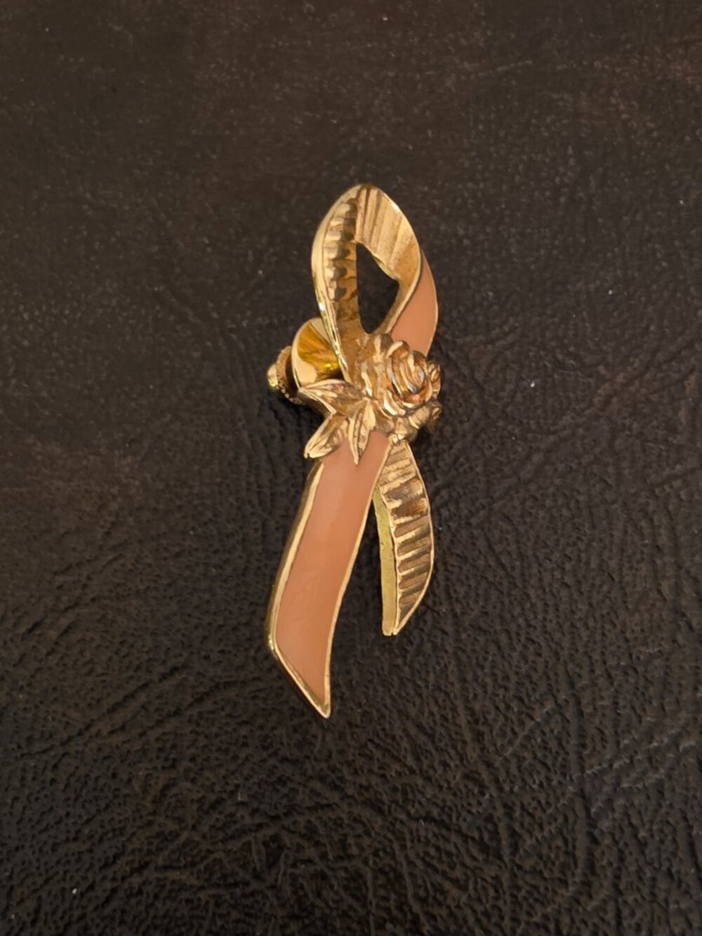 Vintage Avon Breast Cancer Awareness Ribbon Lapel Pin in Rose Gold Tone